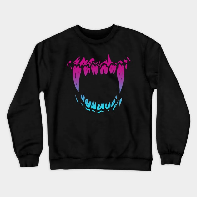 Monster Mouth Large Fang Teeth Vaporwave Crewneck Sweatshirt by aaallsmiles